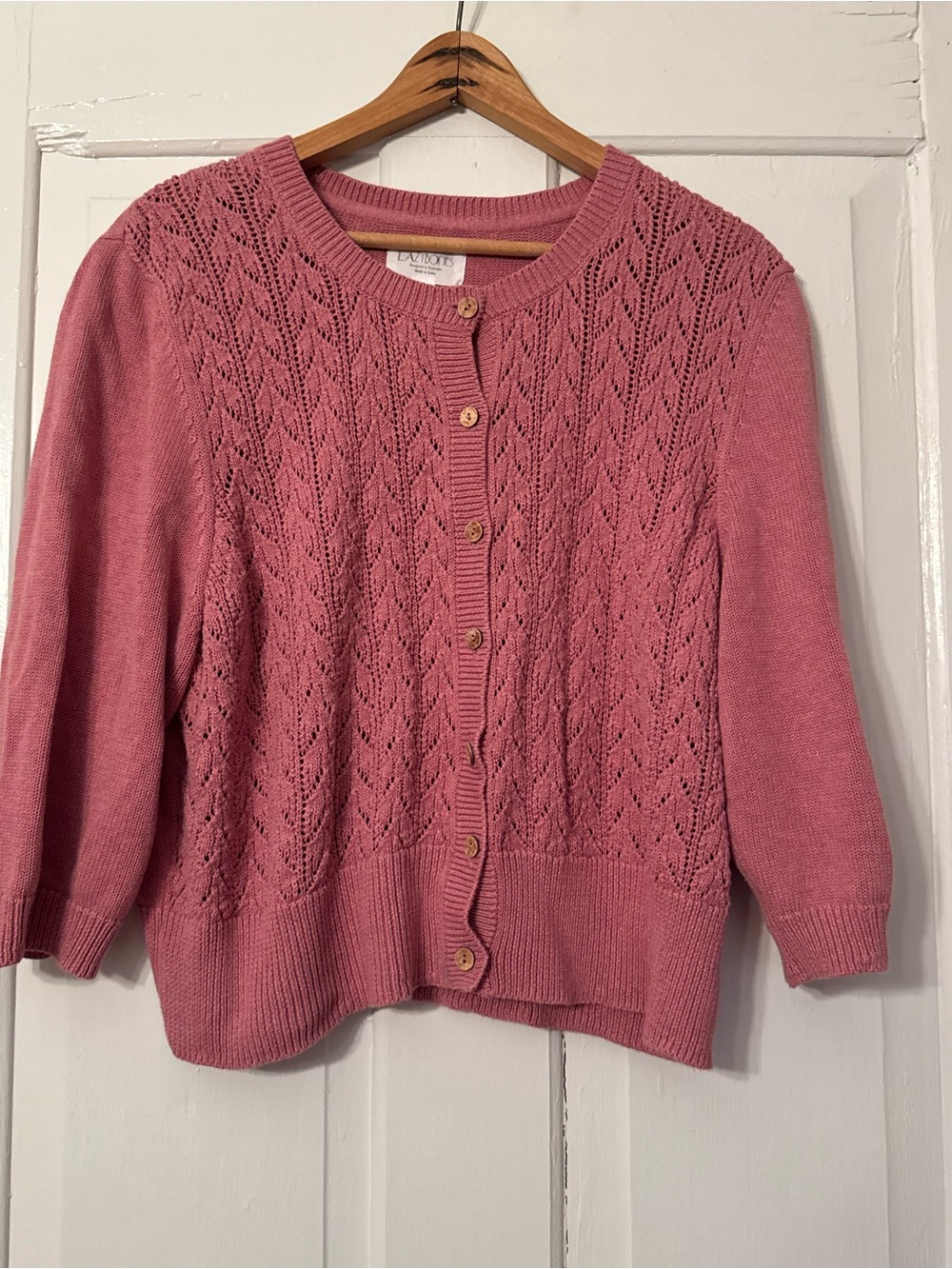Classic Rose Knit Button-Front Cardigan Sweater Organic Cotton
